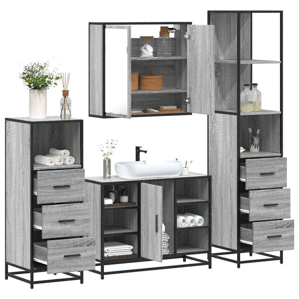vidaXL 4&nbsp;Piece Bathroom Furniture Set&nbsp;Grey Sonoma Engineered Wood