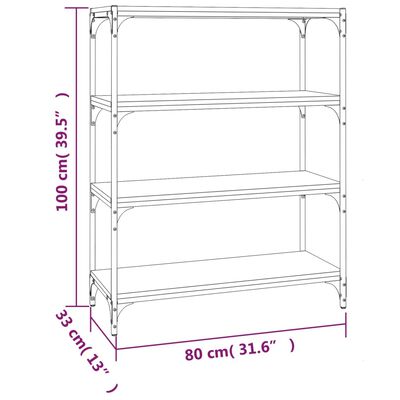 vidaXL Book Cabinet Smoked Oak 80x33x100 cm Engineered Wood and Steel