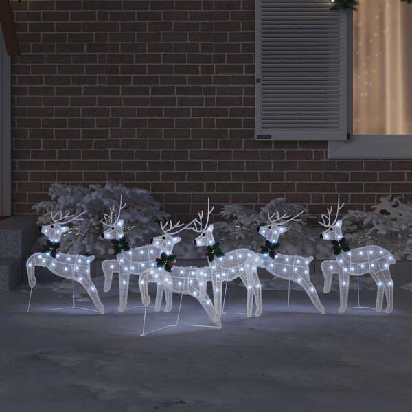 vidaXL LED Reindeers 6 pcs White Fabric