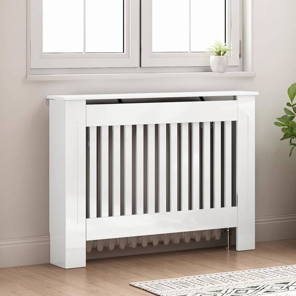 vidaXL Radiator Cover High Gloss White 112 x 19 x 81.5 cm