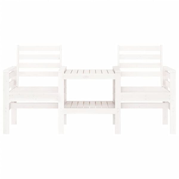 vidaXL Garden Bench with Table 2-Seater White Solid Wood Pine