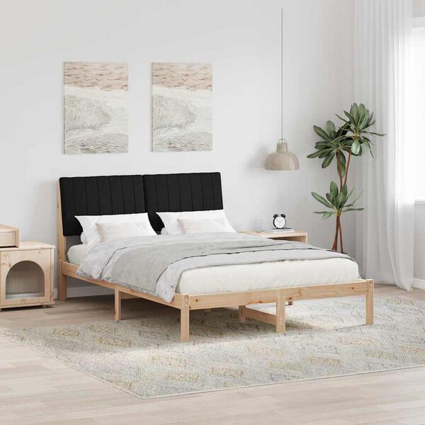 vidaXL Bed Frame with Headboard Black 140 x 200 cm Solid Pine Wood