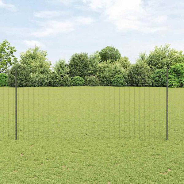 vidaXL Fence with Post Grey 1.4 x 10 m Steel and PVC