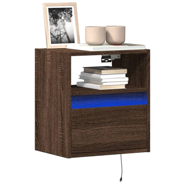 vidaXL TV Wall Cabinet with LED Lights Brown Oak 41x31x45 cm