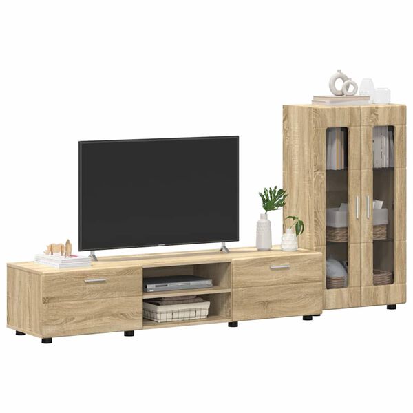 vidaXL TV Cabinet Set with Drawer with Door Sonoma Oak Engineered Wood