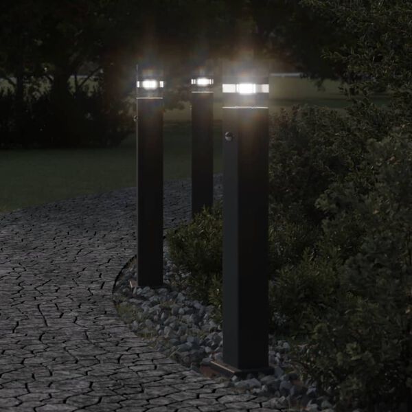 vidaXL Outdoor Floor Lamps with Sensors 3pcs Black 80 cm Aluminium