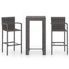 vidaXL 3 Piece Outdoor Bar Set with Armrest Poly Rattan Grey