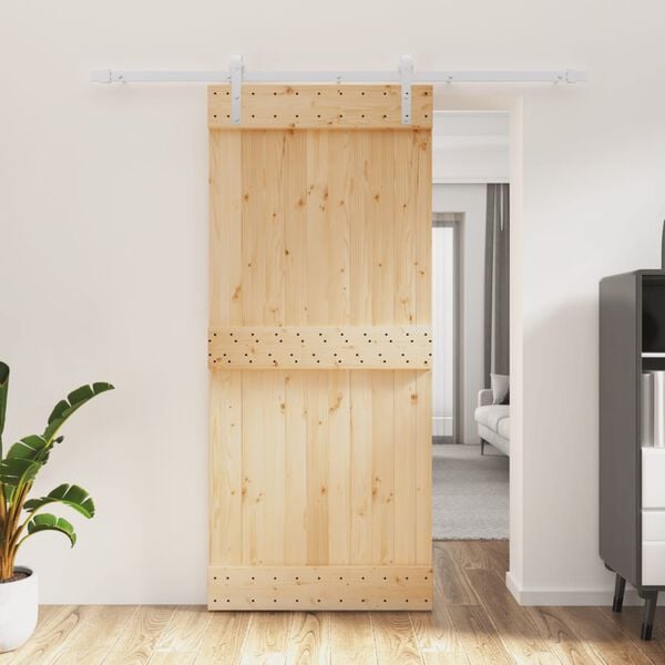vidaXL Sliding Door with Hardware Set 90x210 cm Solid Wood Pine