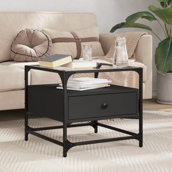 vidaXL Coffee Table with Glass Top Black 50x50x45 cm Steel