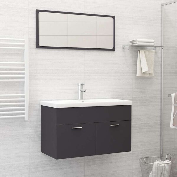 vidaXL 2 Piece Bathroom Furniture Set Grey Engineered Wood