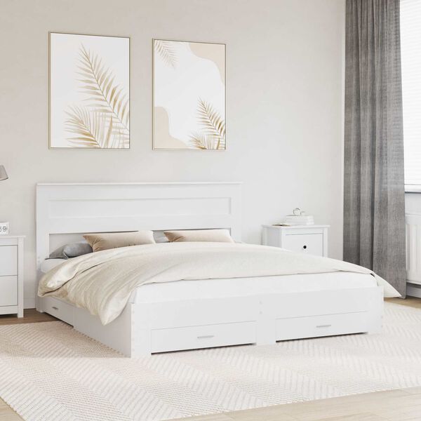 vidaXL Bed Frame with Headboard White 200 x 200 cm Engineered Wood