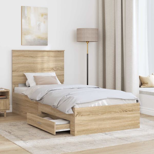 vidaXL Bed Frame with Drawer Sonoma Oak 100 x 200 cm Engineered Wood