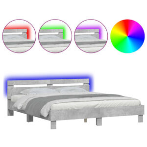 vidaXL Bed Frame with LED without Mattress Concrete Grey 200x200 cm