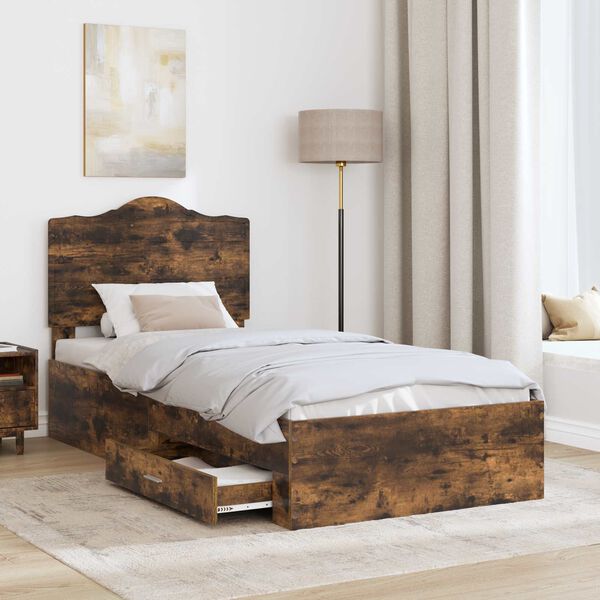 vidaXL Bed Frame with Headboard Smoked Oak 90 x 190 cm Engineered Wood