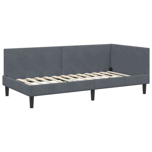 vidaXL Corner Bed Frame with Headboard Dark Grey 90 cm x 190 cm Velvet