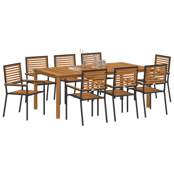 vidaXL Garden Dining Set 9 pcs Black Poly rattan