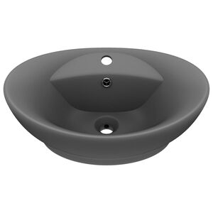 vidaXL Luxury Basin Overflow Oval Matt Dark Grey 58.5x39 cm Ceramic