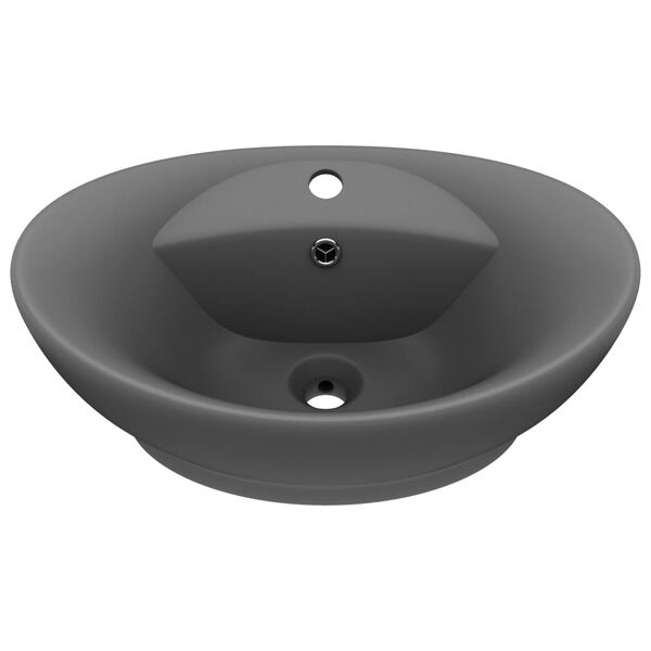 vidaXL Luxury Basin Overflow Oval Matt Dark Grey 58.5x39 cm Ceramic
