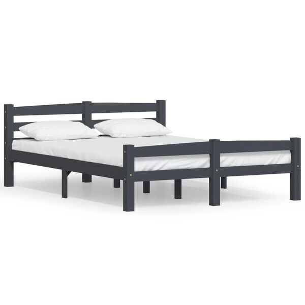 vidaXL Bed Frame without Mattress Dark Grey Solid Pinewood 140x200 cm
