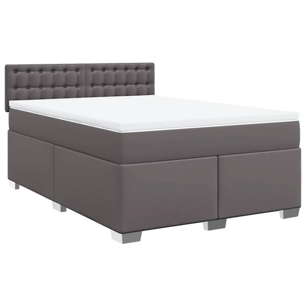 vidaXL Box Spring Bed with Mattress Grey 160x200 cm Faux Leather
