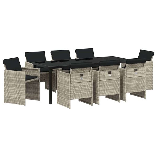 vidaXL Garden Dining Set 9 pcs Light Grey Poly Rattan