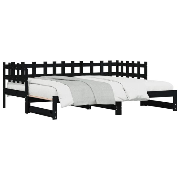 vidaXL Pull-out Day Bed without Mattress Black 2x(90x190) cm Solid Wood