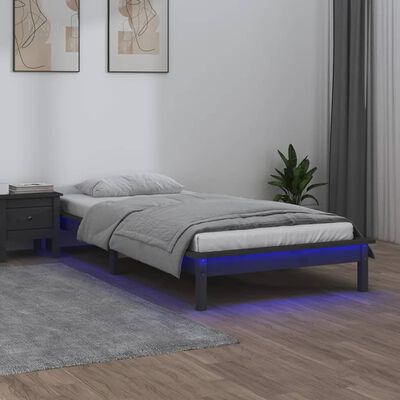 vidaXL LED Bed Frame Grey 90x200 cm Solid Wood