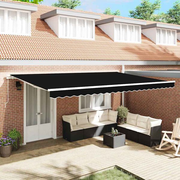 vidaXL Retractable Awning Black 500 x 350 cm Polyester and Aluminium