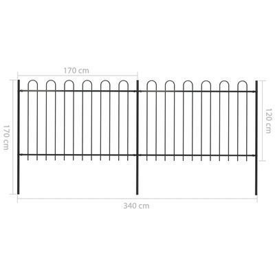 vidaXL Garden Fence with Hoop Top Steel 3.4x1.2 m Black