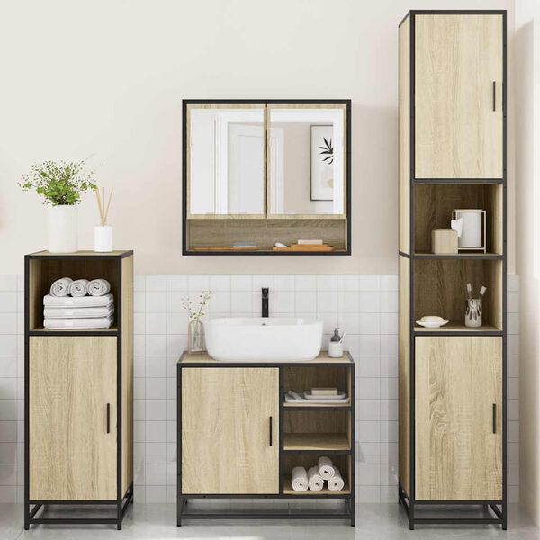 vidaXL 4 Piece Bathroom Furniture Set Sonoma Oak Engineered Wood