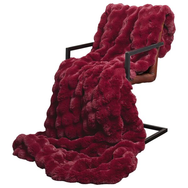 vidaXL Faux Rabbit Fur Blanket Bordeaux Red 240 x 270 cm Polyester