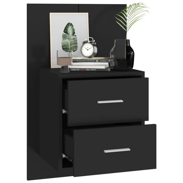 vidaXL Wall-mounted Bedside Cabinet Black