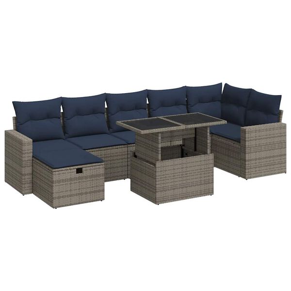 vidaXL 8 Piece Garden Sofa Set with Cushions Grey Poly Rattan Acacia