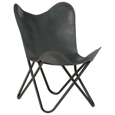 vidaXL Butterfly Chair Grey Kids Size Real Leather