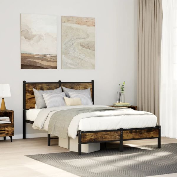 vidaXL Metal Bed Frame without Mattress Smoked Oak 120x200 cm