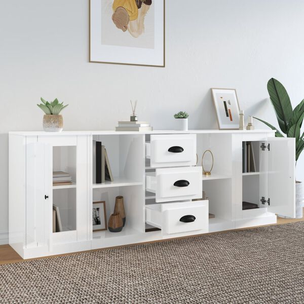 vidaXL Sideboards 3 pcs High Gloss White Engineered Wood