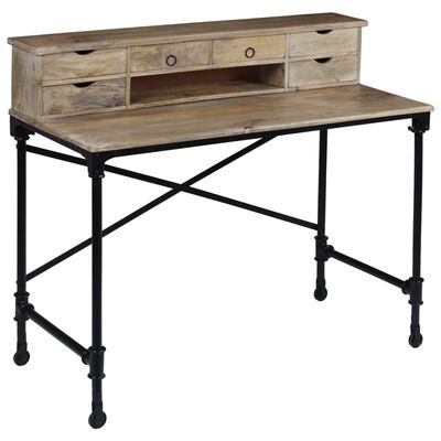 vidaXL Writing Desk Solid Mango Wood and Steel 110x50x96 cm