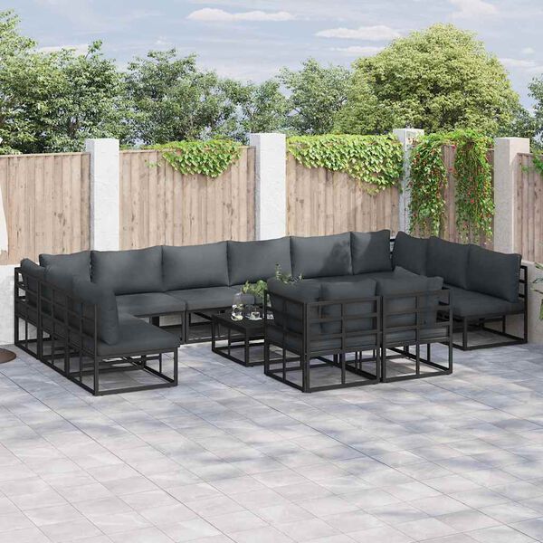 vidaXL Garden Sofa Set with Cushion 13 pcs Black Aluminium