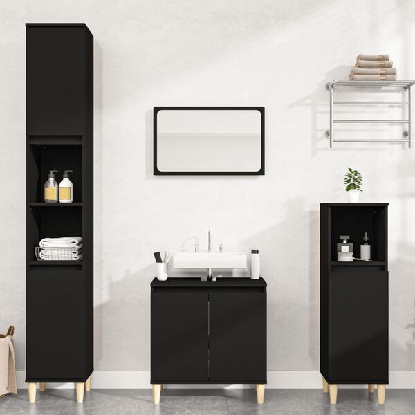 vidaXL 3 Piece Bathroom Furniture Set Black Engineered Wood