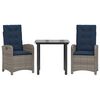 vidaXL 3 Piece Garden Dining Set with Cushions Grey Poly Rattan