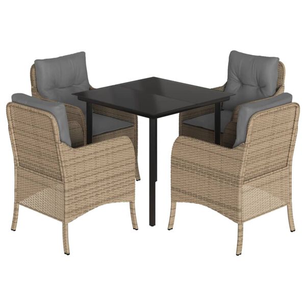 vidaXL 5 Piece Garden Dining Set with Cushions Beige Poly Rattan