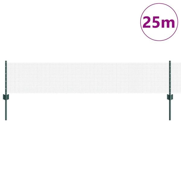 vidaXL Fence with Post Green 0.4 x 25 m Steel and PVC