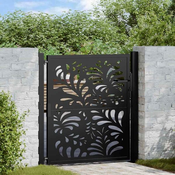 vidaXL Garden Gate Black 100x100 cm Steel Wave Design