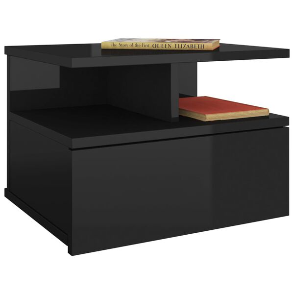 vidaXL Floating Nightstand High Gloss Black 40x31x27 cm Engineered Wood