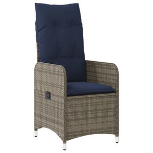 vidaXL Reclining Garden Chair with Cushions Grey Poly Rattan