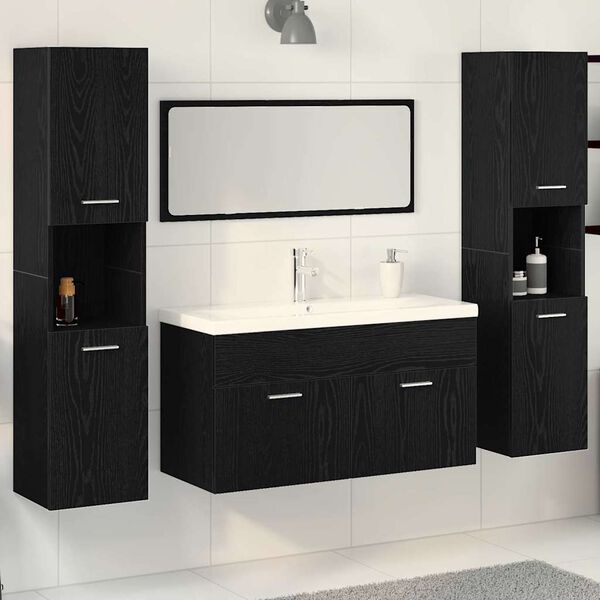vidaXL Bathroom Furniture Set 4 pcs Black Oak Engineered Wood
