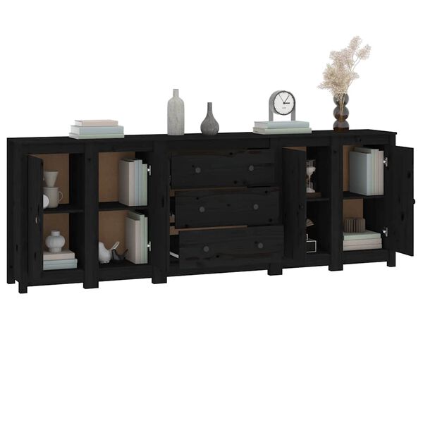 vidaXL Sideboard Black 230x35x80 cm Solid Wood Pine