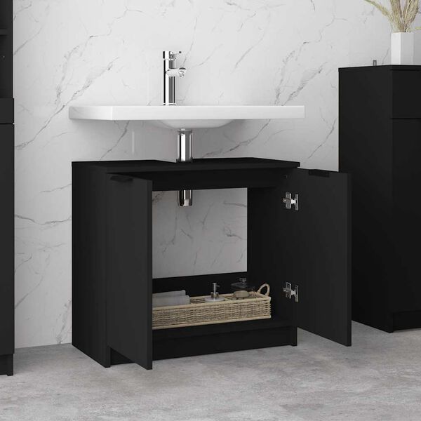 vidaXL Bathroom Cabinet Black 64.5x33.5x59 cm Engineered Wood
