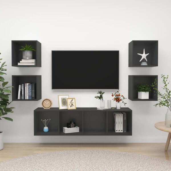 vidaXL 5 Piece TV Cabinet Set Grey Engineered Wood