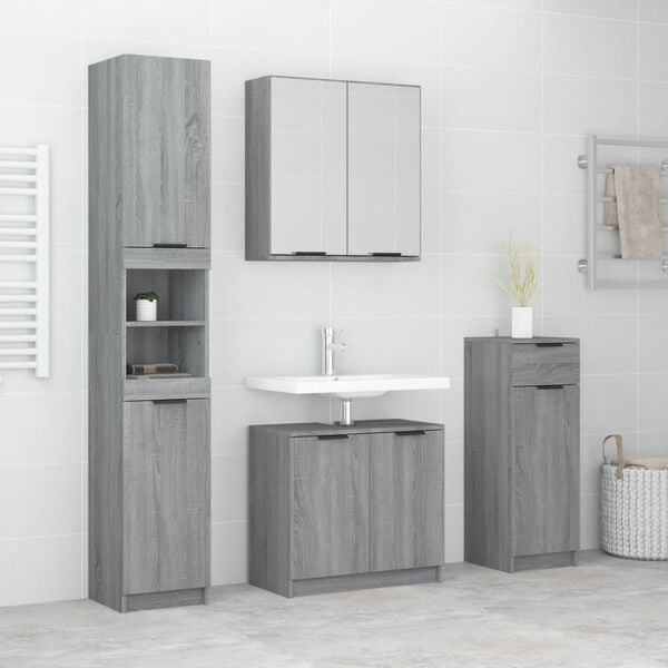 vidaXL 4 Piece Bathroom Cabinet Set Grey Sonoma Engineered Wood